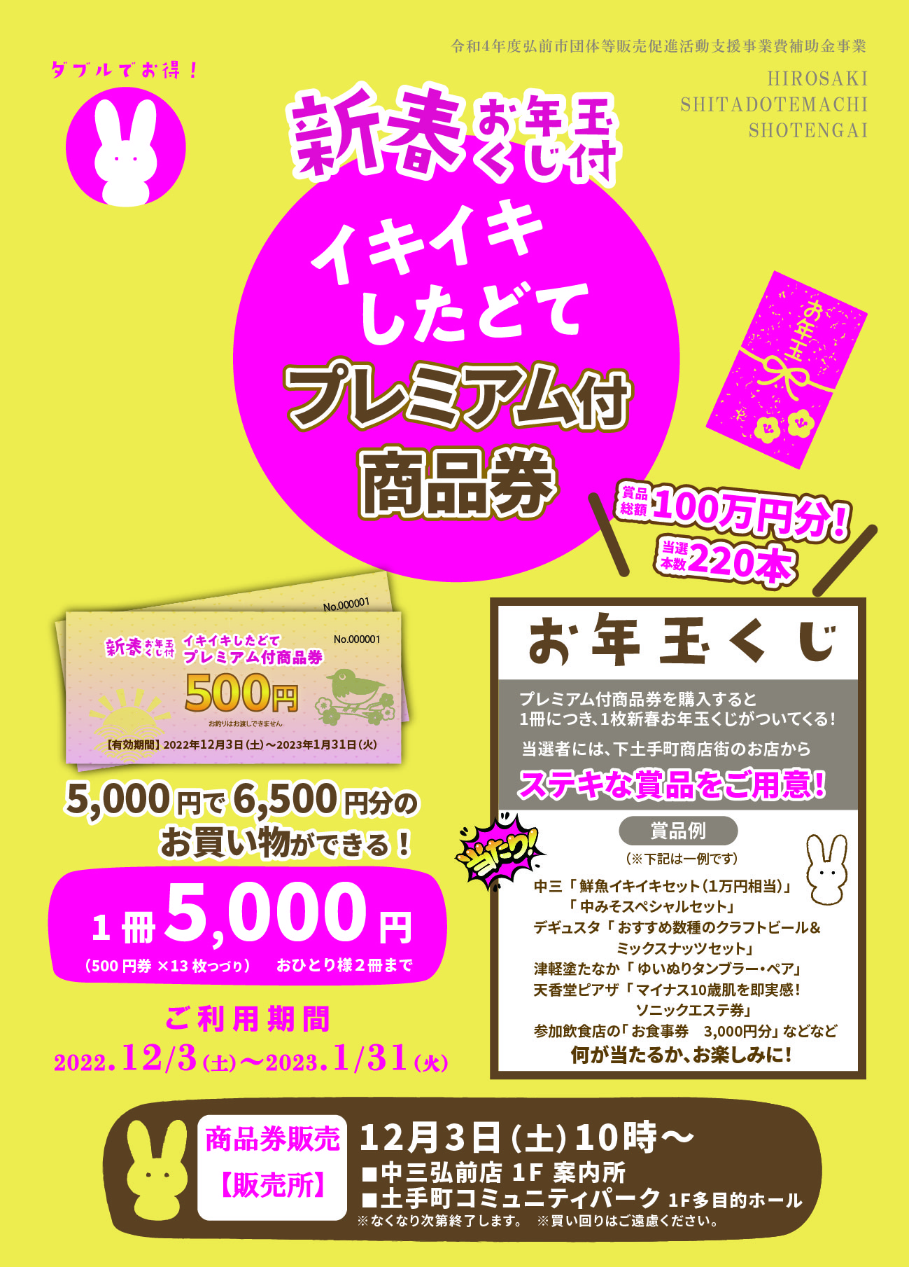 12/3㈯販売スタート！「新春お年玉くじ付き！イキイキしたどてプレミアム付商品券」